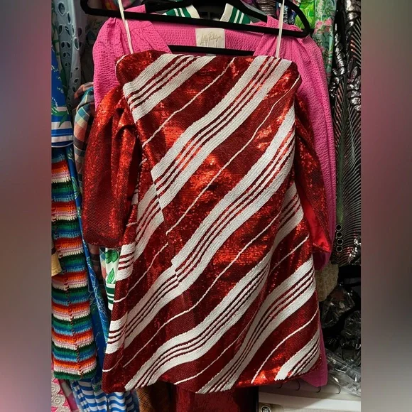 Queen of Sparkles- size L-Red/White Candy Cane Bow Back Cocktail Dress- sold out - Picture 6 of 6